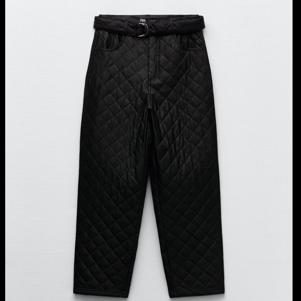 Zara Black Faux Leather Quilted Detail High Waisted Pants Sizes XS,S & M - Picture 3 of 8
